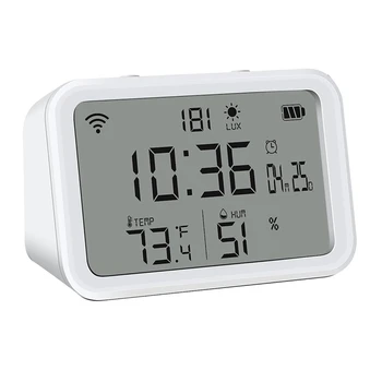 1 шт Wifi Термометр Гигрометр с определением интенсивности света Wifi Монитор температуры влажности с будильником Белый