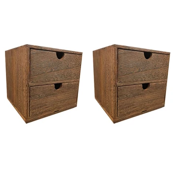 2 ящика для хранения деревянных ящиков Деревянный комод Органайзер для ювелирных изделий Косметики Ящик для хранения Офисного домашнего декора A