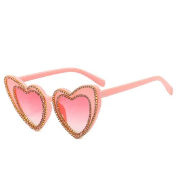 2024 Люксовый Бренд Shinny Crystal Cat Eye Солнцезащитные Очки Pink Love Heart Милые Очки Tide Glasses Оптом Gafas De Sol Eyewear