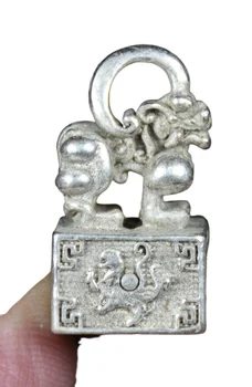3,2 СМ Старинный китайский серебряный Мяо Фэн-Шуй Дракон-Зверь Pixiu Beast Seal Signet