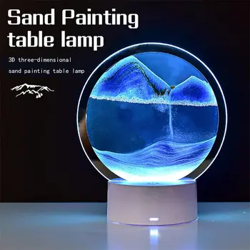 3D Движущийся Песок Арт Светодиодная Лампа Песочные Часы Песочный Пейзаж Ночник 7 Цветов USB Настольная Лампа Дисплей Движения Картина Из Зыбучих Песков