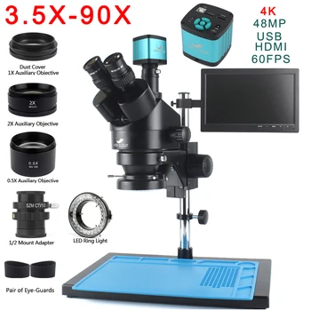 48MP 4K HDMI-Совместимая USB-Камера Для Микроскопа 3.5X-90X Simul-Focus Тринокулярный Стереомикроскоп Для Пайки Печатных Плат Комплект Для Ремонта Ювелирных Изделий