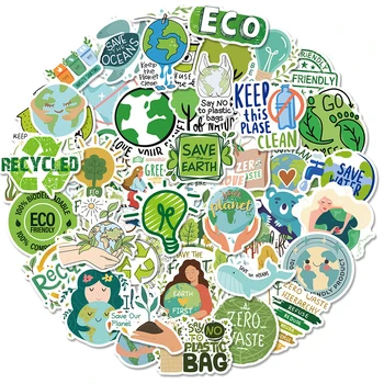 50шт Зеленые экологические мультяшные наклейки Защищают окружающую среду Наклейки Украшение для ноутбука Настенный телефон Водонепроницаемая наклейка