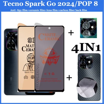 BLKNAIM 4в1 Tecno spark GO 2024 Защита от шпиона из закаленного Стекла, Керамическая пленка и задняя пленка Tecno POP 8Screen Protector