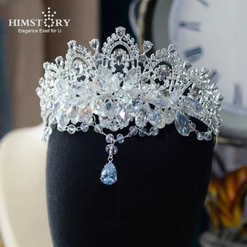 HIMSTORY Прозрачная корона в стиле барокко для женщин, Свадебная Тиара, аксессуары для волос, винтажное свадебное украшение из хрусталя