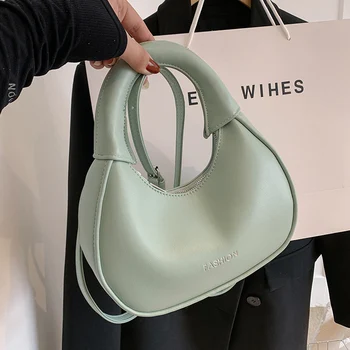 INS Элегантные Женские Розово-зеленые сумки-полумесяцы, дизайнерские однотонные маленькие сумочки из искусственной кожи, вечерний клатч, шикарные женские сумки подмышками
