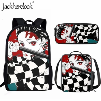 Jackherelook 17-дюймовая Школьная сумка для студентов 3 шт./компл. Аниме Demon Slayer Tanjirou Kamado Сумки для книг Для мальчиков средней школы Дорожный рюкзак