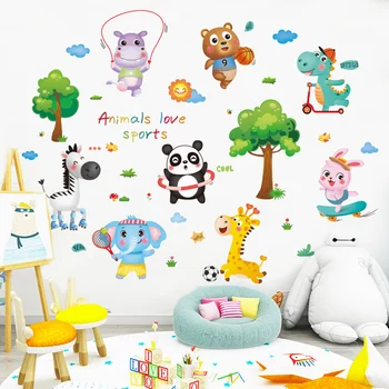 [SHIJUEHEZI] Креативные Спортивные наклейки на стену с животными, поделки с деревьями, наклейки на стены для детской спальни, детских комнат, украшения для детской комнаты