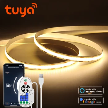 USB 5V Tuya Smart Life Wifi COB светодиодные ленты, голосовое управление приложением, светодиодная лента, декор спальни, Работа с Google Assistant Alexa