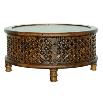YY Круглый чайный столик из массива дерева в стиле Юго-Восточной Азии, древний и современный бревенчатый вяз для отдыха
