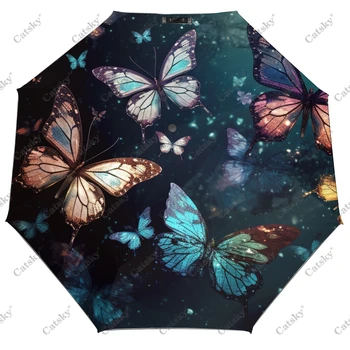 Бабочки, летящие в ночном небе, Складной зонт, автоматически открывающийся и закрывающийся Дорожный Зонт, Компактные легкие ветрозащитные зонты