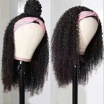 Бесклеевой парик-повязка на голову для чернокожих женщин, кудрявые волосы высокой плотности без шнурков, густые Бразильские человеческие волосы Remy, гладкий парик