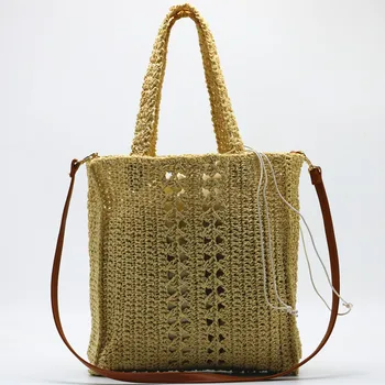 Богемная плетеная соломенная сумка через плечо Дизайнерские сумки из ротанга для женщин 2023, сумки через плечо из бумажной веревки, сумки и кошельки