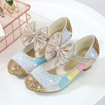 Весенне-осенние новые туфли принцессы на нескользящей мягкой подошве с водяными бриллиантами для девочек, детская легкая дышащая кожаная Обувь185
