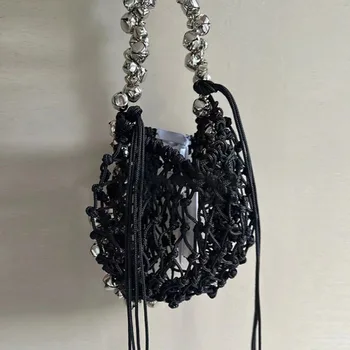 Винтажная Серебристо-черная Женская сумка Подмышками, Модная сумка через плечо, выдалбливают сумку-ведро
