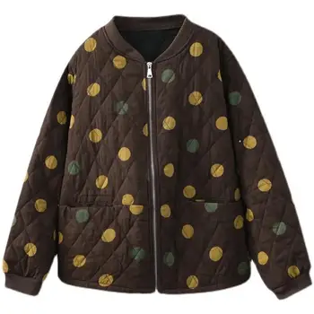 Винтажная хлопчатобумажная куртка в клетку с бриллиантами, женская свободная бейсбольная куртка с цветочным рисунком, хлопковая куртка с воротником-стойкой, короткое пальто 2022