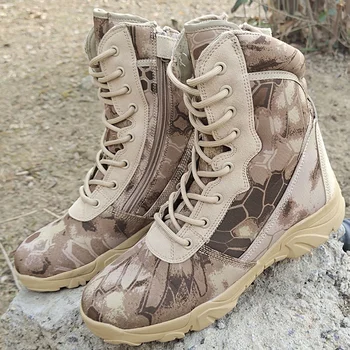 Военные фанатские ботинки с рисунком питона, камуфляжная обувь, армейские ботинки для десанта спецназа, тренировочные ботинки с высоким берцем H782