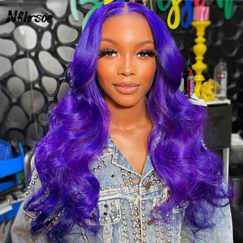 Выделите предварительно выщипанные Бразильские парики из человеческих волос с объемной волной Rina Brilliant фиолетового цвета 13x4, кружевные фронтальные парики Remy, кружевные парики
