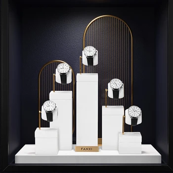 Высококачественная легкая роскошная металлическая витрина для ювелирных изделий из микрофибры, реквизит для показа часов, Серьги, колье, стеллаж для выставки товаров