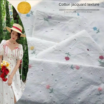 Вышивка кружевной ткани из чистого хлопка на полметра для детской одежды, платья, шитье своими руками, ажурный жаккардовый текстиль, Белая ткань