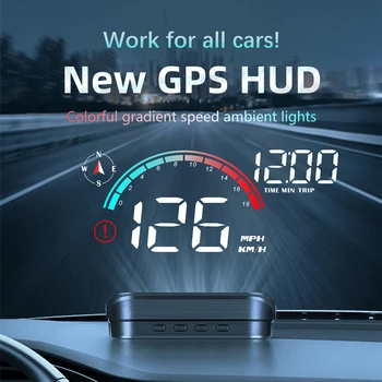 Головной дисплей автомобиля Скорость об/мин МИЛЬ/ч HUD GPS Спидометр Проекционный экран Приборная панель с сигнализацией о превышении скорости на одометре для всех автомобилей