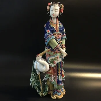 Декор в китайском стиле Керамические поделки Украшение дома Классическая эмаль Статуя красивой женщины Леди Крейн Художественная скульптура