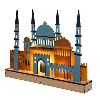 Деревянный Праздничный Декор Eid Фестивальные Украшения Ночные Огни Деревянные Поделки Выдалбливают 3D Мечеть Атмосферный Свет Настольная Декоративная Лампа