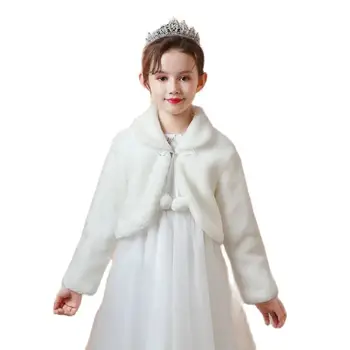 Детская плюшевая куртка Принцессы для девочек, укороченные обертывания, Шаль, Болеро с длинными рукавами для девочек в цветочек, Теплая накидка, Пальто для свадьбы, Дня рождения