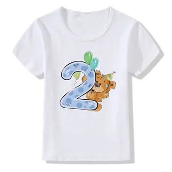 Детские футболки на день рождения для мальчиков и девочек, детские летние футболки, белые футболки, детские топы на заказ с мультяшным медведем 1 2 3 4 5 6 7 8 9