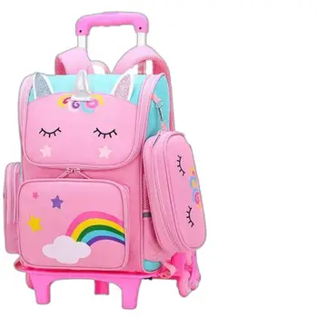 Детский школьный рюкзак на колесиках, школьная сумка-тележка для девочек, школьная сумка-тележка для детей с сумкой для ланча, сумки-рюкзаки на колесиках