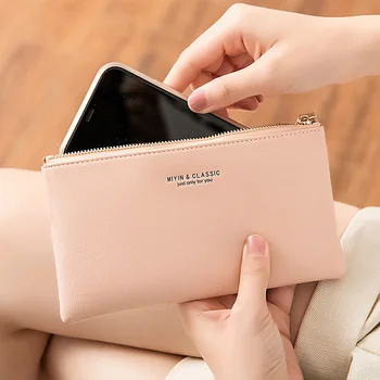 Женский кошелек MIYIN, длинная ультратонкая сумка для кредитных карт, минималистичный кошелек zero, тонкая сумка на молнии большой емкости, сумка для девочек