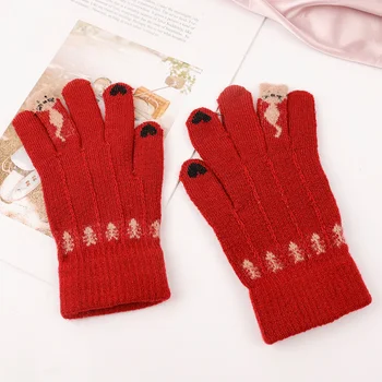 Зимние женские Красные Кашемировые вязаные перчатки Подарки на Новый Год, грелка для рук, варежки с утолщенной подкладкой, лыжные перчатки для запястий
