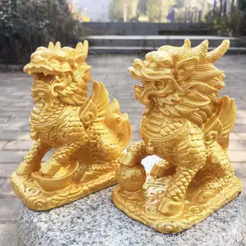 Золотые украшения Kirin с крыльями, декор для дома в китайском стиле, декор для кабинета, китайский стиль