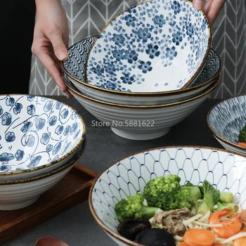 Керамическая 8-дюймовая миска в японском стиле, миска для супа в шляпах, Красные миски для лапши в сетку в стиле ретро