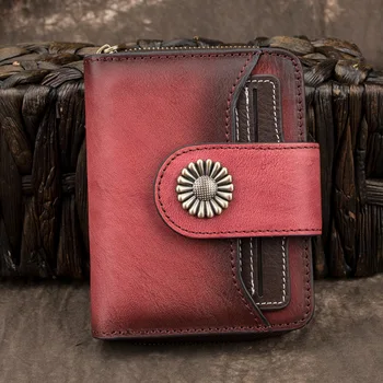 Кожаный женский кошелек из натуральной кожи, женский короткий кошелек, портмоне, 2 складки, кожаный кошелек для женщин, женский розовый зеленый