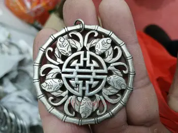 Коллекция Китайский Тибет Серебряная резьба Летучая мышь Дракон Ожерелье Кулон украшение