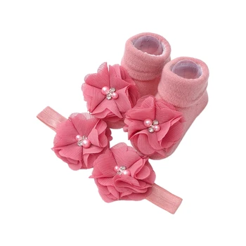 Комплект детских носков и повязки на голову с цветами, дышащие вязаные носки, стильный комплект для малыша