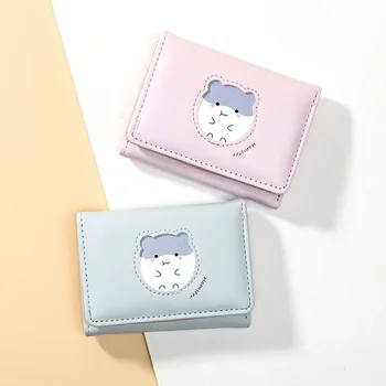 Корейский модный короткий женский кошелек с тремя складками, милый кошелек с животными, простая сумка для карт из искусственной кожи с несколькими картами, женская сумка для карт