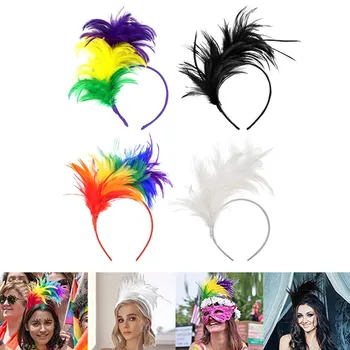 Красочная Повязка на голову с перьями Mardi Gras, Резинки для волос, Аксессуары для вечеринки, выпускного вечера, Сценического шоу, Фестиваля, Карнавала