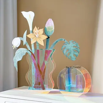 Креативная акриловая гидропонная ваза в скандинавском стиле, настольное украшение из искусственных цветов для гостиной, украшение цветочной композиции вазы