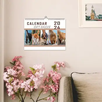 креативный и новизна Календарь с кошачьей дырочкой, Симпатичный ежедневник для планирования, Настенный ежемесячный календарь на 2024 год для домашних офисов
