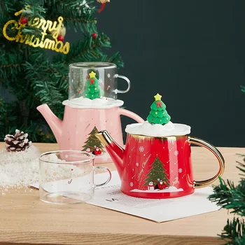 Креативный Рождественский подарок, 3D Рождественская елка, кофейник и набор чашек, Керамическая чайная кружка с подарочной коробкой, Персонализированная Фарфоровая посуда для напитков
