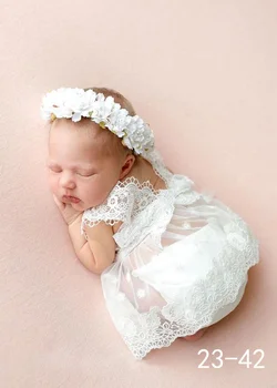 Кружевная одежда для фотосъемки новорожденных, повязка на голову + ШЛЯПА + платье, 3 шт. /компл., костюм для студийной съемки младенцев, Реквизит для фотосессии младенцев, Аксессуары