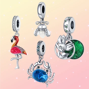 Модный кулон серии серебряных животных S925 Светлячок, фламинго, краб, подвеска в виде лисы, милая для женщин, браслет-ожерелье своими руками