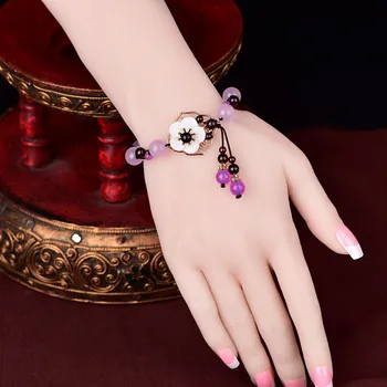 Модный тренд, браслет ручной работы в национальном стиле для женщин, украшения для вечеринок, Винтажный браслет из синтетического цветка с фиолетовой глазурью