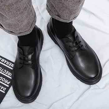 Мужская обувь 2023, Новая летняя Повседневная кожаная обувь в британском стиле черного цвета, Мужская Обувь для студентов-бизнесменов, Модная обувь для работы с большой головой, Молодежь w