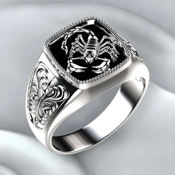 Мужское кольцо в стиле панк из серебра 925 пробы с тиснением в виде скорпиона