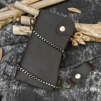 Мужской кошелек из натуральной кожи с несколькими картами и ремешком на запястье, черный, коричневый, 6-дюймовый мобильный телефон