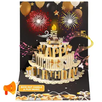 Музыкальные Поздравительные открытки на День Рождения, 3D Всплывающая подарочная карта со светодиодной музыкой, Поздравительные открытки с Днем Рождения, Украшения, Подарки