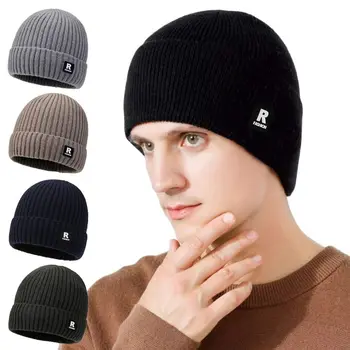 Мягкая вязаная шапка, Зимняя Ветрозащитная кепка с флисовой подкладкой, Толстые плюшевые наушники, мужская кепка